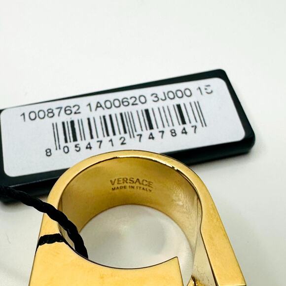 Versace Statement Band Ring Size 19/ US 8.5 Gold Tone Greca Icon Logo NIB - Picture 5 of 8